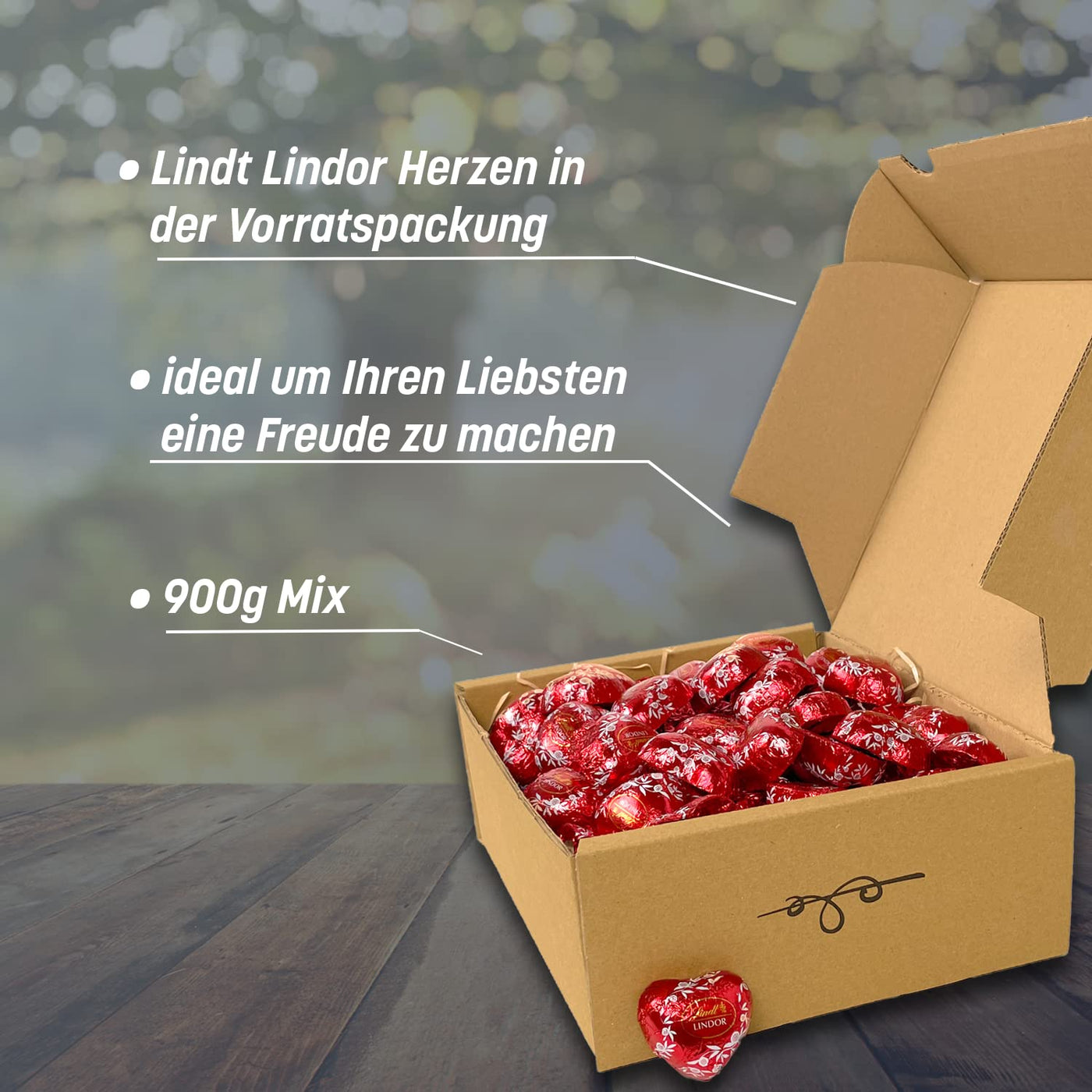 Genusslebenbox mit 900g Lindt Lindor Herzen, Ideal als Überraschung geeignet