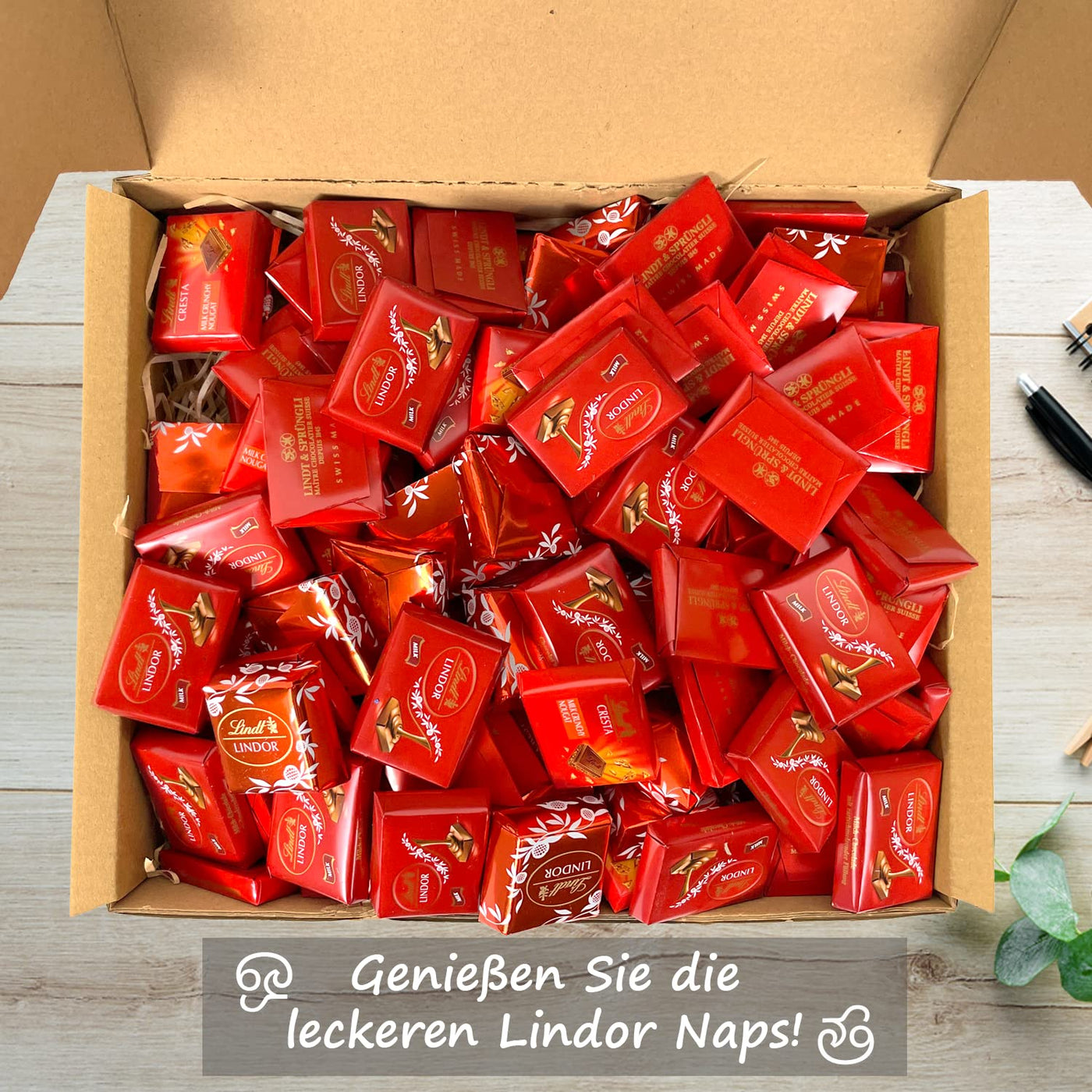 Genusslebenbox mit 1000g Lindt Lindor Naps und Lindt Cresta im Schokoladengenuss-Mix