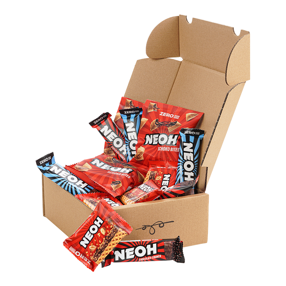 Genusslebenbox mit 400 g zuckerfreien Haselnuss-Schnitten, Schoko Bites und Crunch Riegel im Mix von Neoh™