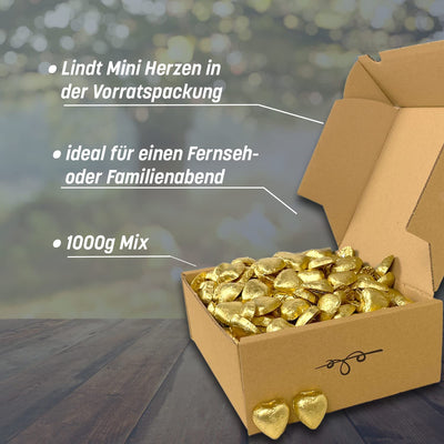 Genusslebenbox mit 1000g Lindt Mini Herzen Vollmilch, Ideal als Vorratsbox geeignet