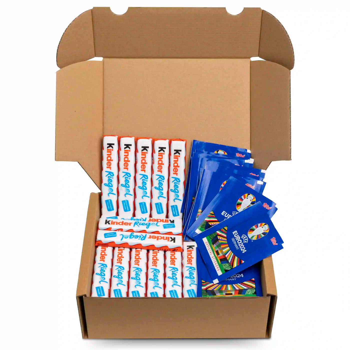 Genussleben EM Box mit 420g Kinder Schokolade und 30 Topps EM 2024 Sticker