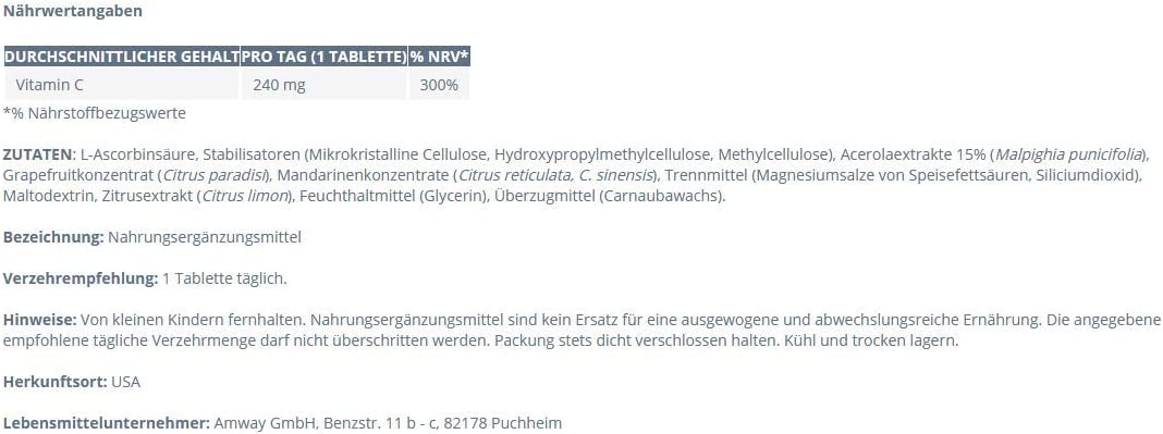 Amway Vitamin C Plus Großpackung NUTRILITE™ - 180 Tabletten - Genussleben