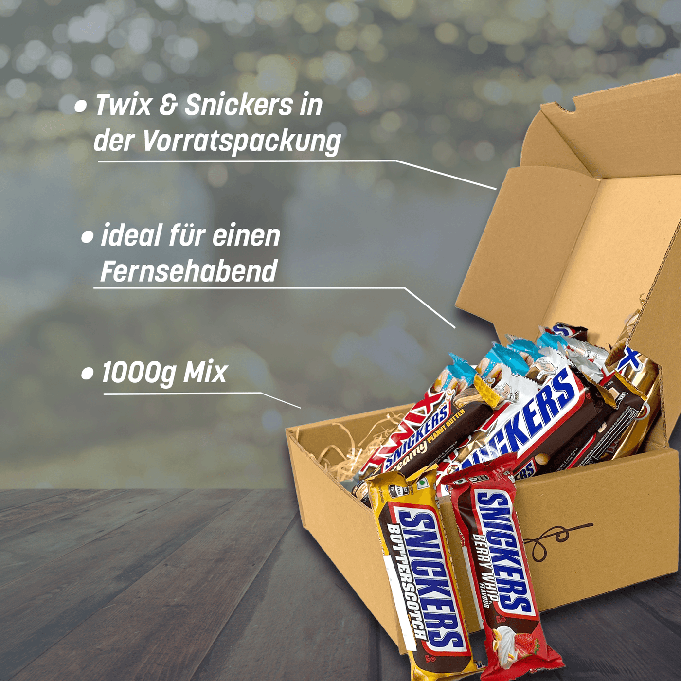 Genussleben Box mit 1kg Mix Snickers & Twix Riegeln im Mix - Genussleben