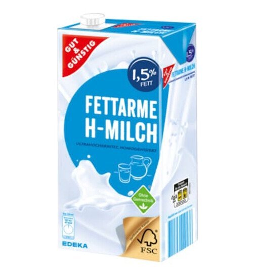 Gut & Günstig H-Milch 1,5% 12 x 1L - 12 x 1000 ml - Genussleben