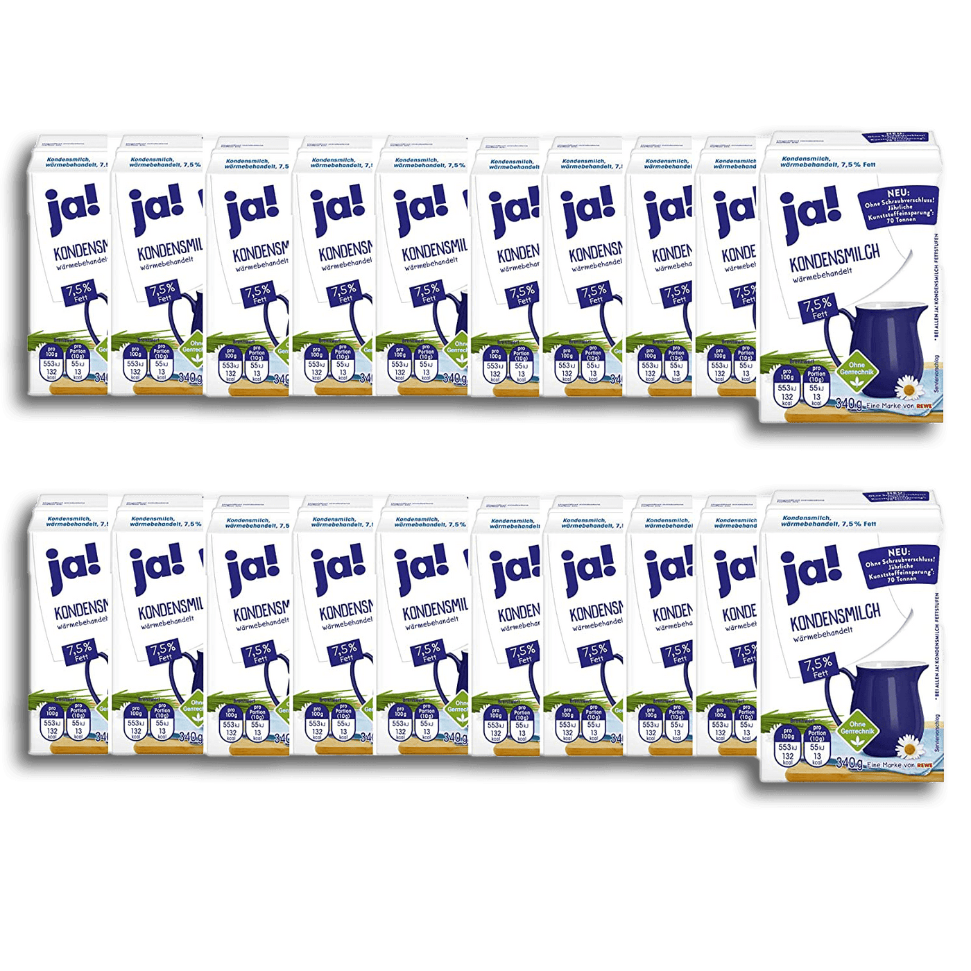 JA! KONDENSMILCH 7,5% 340G 20er Pack (mit gratis Jelly Beans) - Genussleben